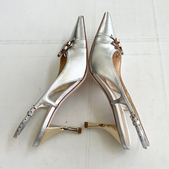 REFORMATION Noreen Slingback Pump Women’s SIZE 9 Gold Silver - Picture 5 of 13